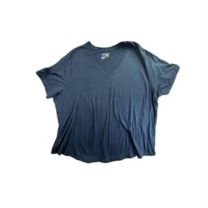 Terra & Sky T-Shirt Womens 3X Navy Blue V-Neck Short Sleeve Basic Tee RN 52469